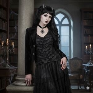 SHOULDER Black Mesh Ruffle Top Sz 8 EU 40 Romantic Goth Whimsigoth Grunge Alt